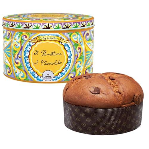 Fiasconaro Chocolate Panettone | Dolce & Gabbana Round Metal Collectible Tin with Extra Dark & Mi...