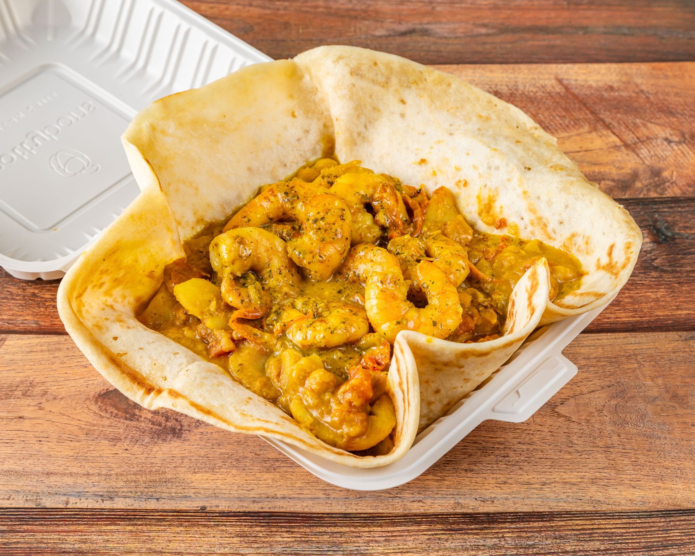Coconut Pepper Shrimp Roti