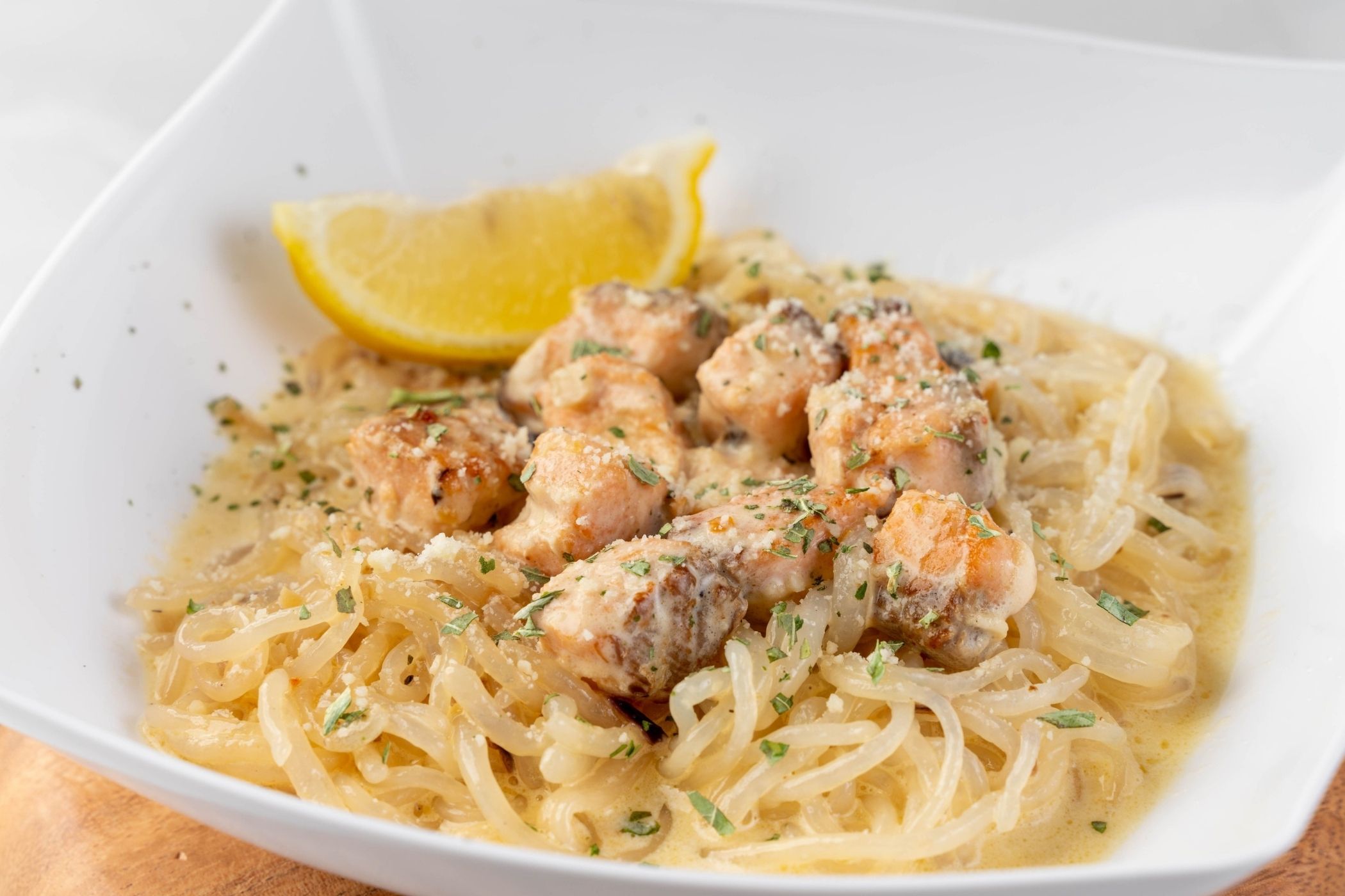Keto Grilled Salmon Spaghetti Shirataki Pasta